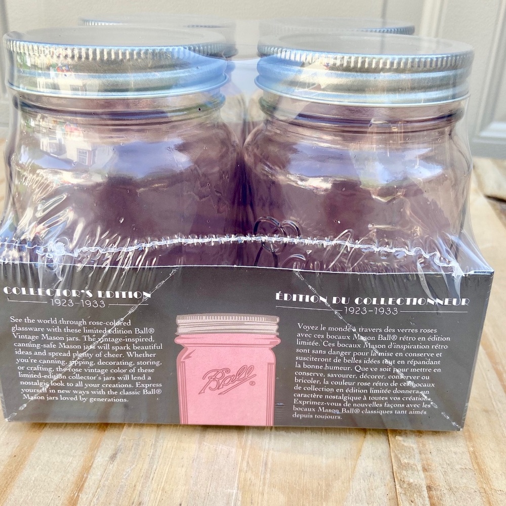 Sealed 4-pk ROSE PINK vintage style Ball Mason jars Pint Size - NEW!